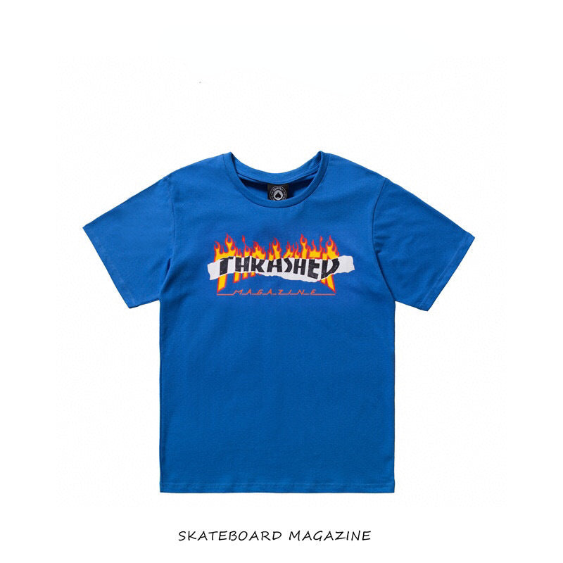 Thrasher T Shirt Flame Thrasher Summer round Neck Loose Print