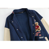 Letterman Jacket Outfit Senior Jackets Varsity Baseball Coat Cartoon Bear Embroidery Baseball Uniform Men's Jacket