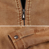 Men Fit Bomber Jacket Windbreaker Moto Street Coat Autumn Winter Retro Leather Coat Men's Stand Collar Jacket Loose Large Size Leather Jacket