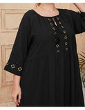 Women Plus Size Maxi Dresses Mid-Sleeve Fashion Simple Lace Up Dress