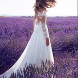 See Through Wedding Dress Sexy Long Sleeve See-Through Lace Wedding Dress Bridesmaid Dress Split Dress