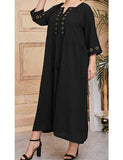 Women Plus Size Maxi Dresses Mid-Sleeve Fashion Simple Lace Up Dress