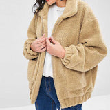Women Sherpa Jacket Autumn and Winter BF Style Imitation Fur Casual Long Sleeve Stand Collar Loose Plush Coat