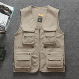 Men Utility Vest Work Zipper Tactical Work Vest Slim Pocket Jacket Cotton Multi-Pocket Casual Men's Vest
