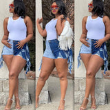 Women Denim Shorts Contrast Color Tassel Ripped Jeans Shorts for Women
