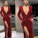 Mariah Carey Dress Sexy One-Shoulder Long Sleeve Embroidered Dress Split Dress