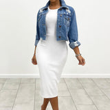 Women Denim Jacket Leisure Ripped Denim Jacket Women's Slim Fit