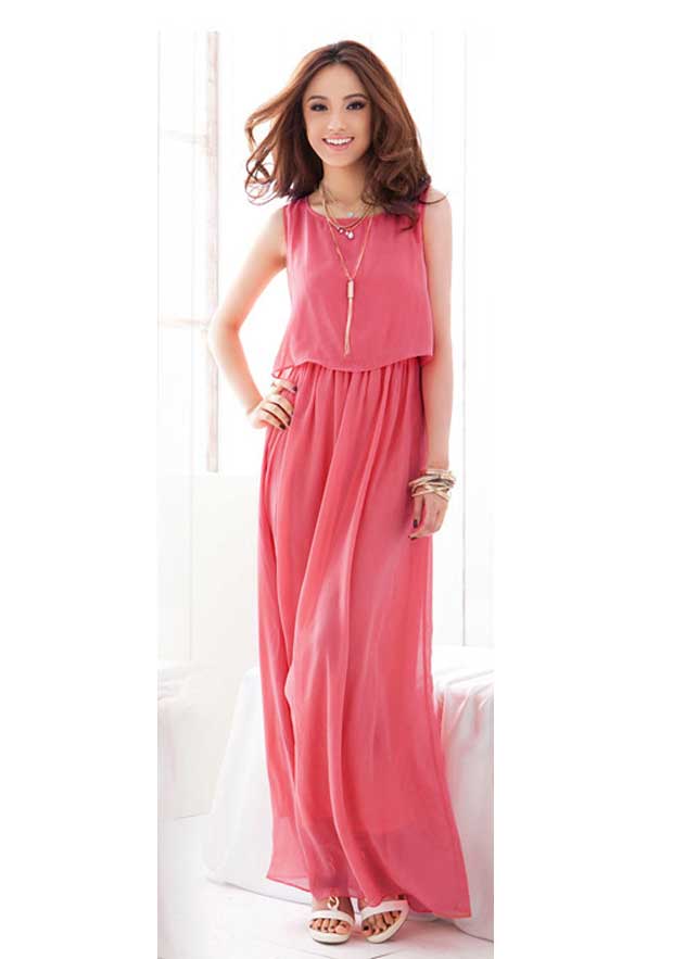 Women Plus Size Maxi Dresses Summer Chiffon Sleeveless Seaside Dress