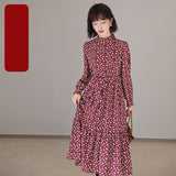 Work Dresses for Teachers Autumn Vintage Dress Loose Slimming and Velvet Padded Floral Dress