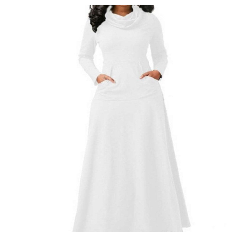 Work Dresses with Pockets Autumn and Winter Solid Color Patchwork Pocket Dress
