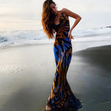 Women Summer Dresses Midaxi Dress  Sexy Print Backless Long Dress Dress