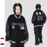 Blackair Jacket Blackair Vintage Fall Winter Coat PU Leather Sleeve Portrait Embroidered Baseball Jacket