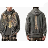Present Hoodie Skeleton Print Zipper Hooded Sweatshirt Vintage