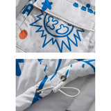Man Fall Winter Outfis Winter Cartoon Full Printed Stand-up Collar Cotton-Padded Clothes Loose Leisure Warm