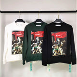 Off White Sweatshirts Long Sleeve round Neck Sweater Character Oil Painting Graphic Print Crew Neck Pullover Short Sleeve