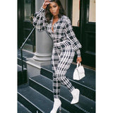 Women Plaid Catsuit Women Checkered Jumpsuit Fashion Fall and Winter Lapels Slim Fit Puff Sleeve Women's Plaid Printed Jumpsuit
