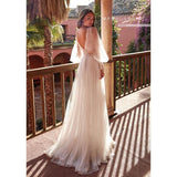 Women Lace Wedding Dress Long Sleeve Wedding Dress V-neck Lace Maxi Dress Gown