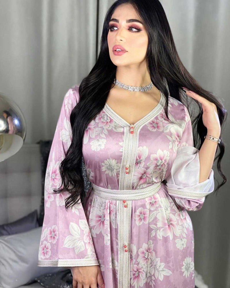 Muslim Women Stylish Kashibo Abaya Muslim Ladies Long Gown Islamic Clothing Jilbab Jalabiya Pink Purple Stitching Dress
