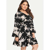 Women Plus Size Mini Dresses Elastic Waistband Slimming Chiffon Dress