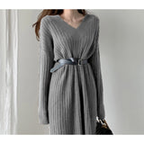 Work Dresses for Girls Autumn and Winter Vintage Knitted Dress Woolen Skirt Women