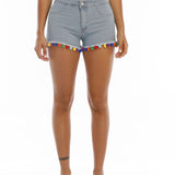 Women Denim Shorts Colorful Ball Accessories Women's Jeans Shorts Women