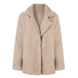 Women Sherpa Jacket Autumn and Winter Plush Coat Polo Collar Solid Color Long Sleeve Coat Cardigan