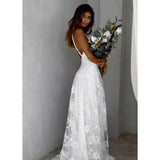 See through Wedding Dress Women's Dress Sexy V-neck Strap Lace Dress