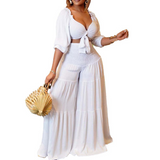Mariah Carey See through Dress Fashionable Elegant Top Wide Leg Pants Two-Piece Set