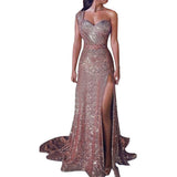 The Great Gatsby Daisy Dress Sexy One-Shoulder Sleeveless Bronzing Dress Split Dress