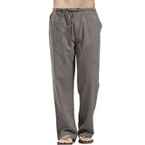 Linen Pants Straight Leg Pants Drawstring Lightweight Elastic Beach Pants Men's Casual Trousers with Pockets Men's Linen Large Size Pocket Trousers