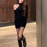 Sweater Dress Outfit With Tights 2 Piece Set Winter Knitted Dress Short Sweater Bottom Skirt