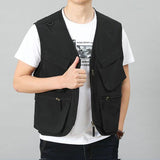 Men Utility Vest Work Zipper Tactical Work Vest Slim Pocket Jacket Spring and Autumn Vest Man Outdoor Wear Sleeveless V-neck Vest