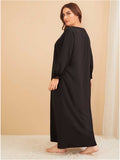 Women Plus Size Maxi Dressesvv Collar Lace Stitching Casual Long Sleeve Dress