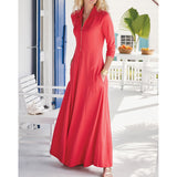 Work Dresses with Pockets Long Sleeve Solid Color Pocket Midi Dress