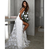 See through Wedding Dress Women's Dress Sexy V-neck Strap Lace Dress