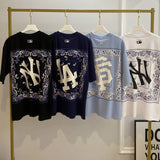 Yankees Spring/Summer Letter Short Sleeve Loose Breathable Men's and Women's Cashew Flower T-shirt