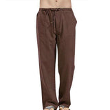 Linen Pants Straight Leg Pants Drawstring Lightweight Elastic Beach Pants Men's Casual Trousers with Pockets Men's Linen Large Size Pocket Trousers