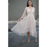Women Lace Wedding Dress Women's Dress Sexy V-neck Long Sleeve Dress