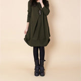 Work Dresses with Pockets Autumn Large Size Loose Casual round Neck Long Sleeve Dress