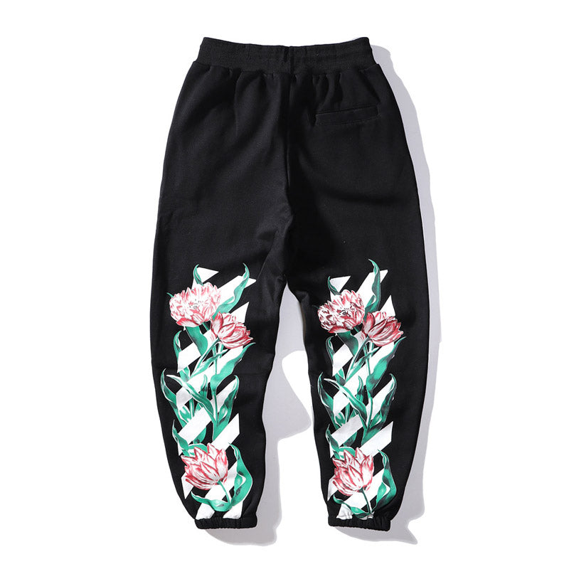 Off White Winter Pants Spring and Autumn Tulip Pattern Men's and Women's Casual Pants