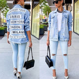 Women Denim Jacket Fashion Letter Print Loose Denim Jacket