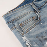 Amiri Jeans Casual Hip Hop Wash Splash-Ink Painted Slim Jeans Casual Fashionable 6626