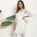 Women Lace Wedding Dress Sexy Lace Long Sleeve Pencil Skirt Midi Dress