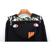 Shark Print Hoodie Fall/Winter Double Hood Camouflage Shark Head Zipper Fleece Padded Coat Sweatshirt