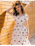 Retro Short Sleeve Strawberry Dress Summer Academia Fashion Dresses Cottagecore