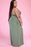 Women Plus Size Maxi Dresses Sexy V-neck Suspender Stripes Printed Pocket Dress