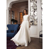 Women Lace Wedding Dress Women's round Neck Long Sleeve Backless Wedding Dress Bridesmaid Formal Dress