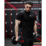 jogging shorts for men Slim Fit Muscle Gym Men Shorts Running Workout Elastic Slim Fit round Neck Short Sleeve