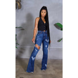 Women Distressed Denim Jeans Ripped Jean Ripped Worn Jeans Bell-Bottom Pants