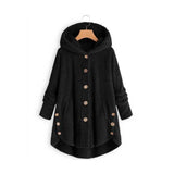 Women Sherpa Jacket Button Plush Top Irregular Fashion Brand Solid Color Coat